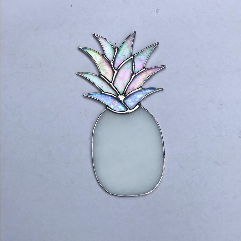 Lilikoi Art Studio Iridescent White Pineapple Stained Glass Sun catcher